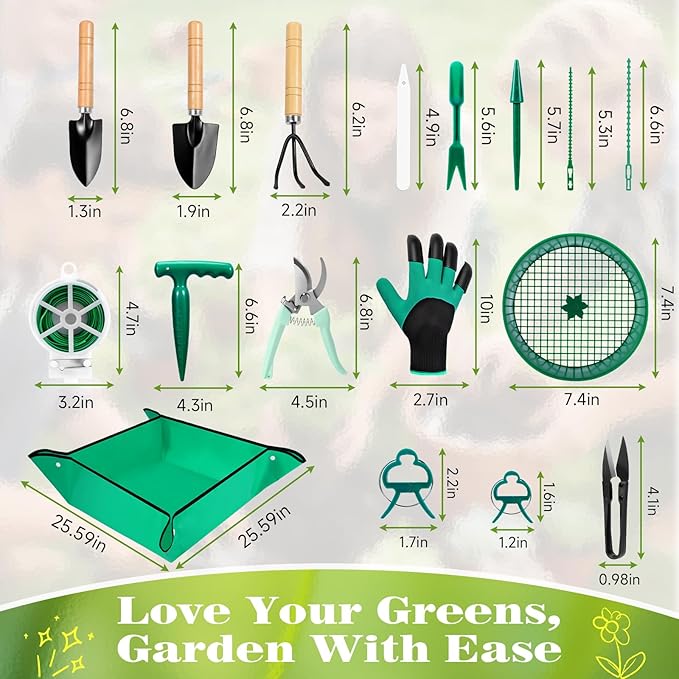 Gardening Tool Set, 18PCS Indoor Plant Tools for Succulents, Bonsai & Herbs, Mini Garden Tools with Repotting Mat for Indoor Plants, Soil Scoop, Pruner, Gloves, Plant Ties & Labels