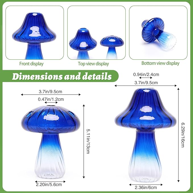 Mushroom Glass Vase Propagation Stations Flower Vases Home Decor Mushroom Planter Cute Vases Garden Decoration Set of 2