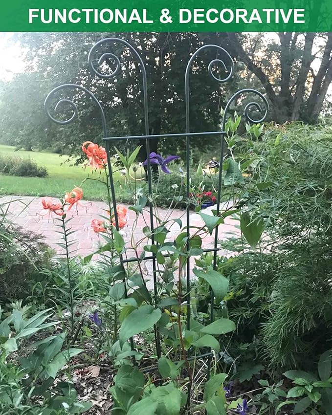 Mklsit 4 Pack 23'' Metal Garden Trellis for Climbing Plants Outdoor, Indoor Plant Trellis Support for Potted Plants, Rustproof Pot Trellis for Houseplant Flower Vines Ivy, Wave Shape, Black