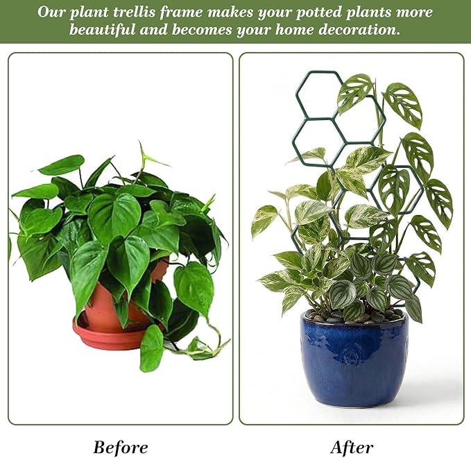 Small Trellis for Potted Plants, 14 Inch Indoor Trellis for Climbing Plants Honeycomb Shape Metal Plant Trellis for Pots Plant Climbing Support for Flower Hoya Pothos Houseplants(Green)