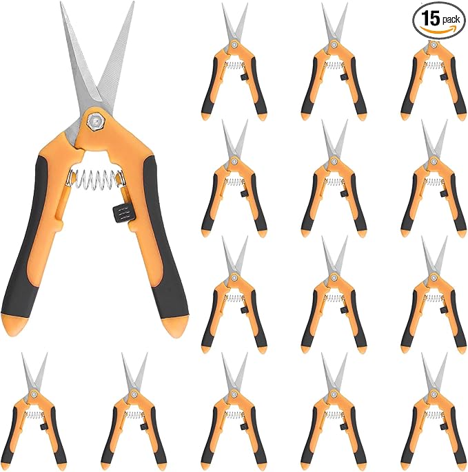 15 PCS 6.5 inch Garden Trimming Scissors, Gardening Hand Pruners with Straight Stainless Steel Precision Blades, Pruning Shears for Flowers Branches Precise Cuts, Orange