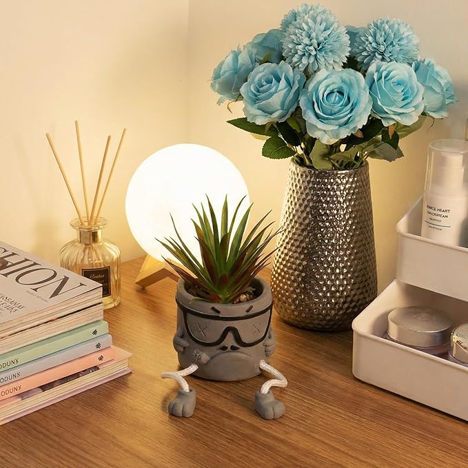 Creative Artificialplant Succulents in Cement Pots with Hanging Leg, Potted Mini Fake Plants Kitchen Shelves Decor, Bathroom Shelf Small Plants Decor, Faux Succulents for Office Wall Shelf Decorations