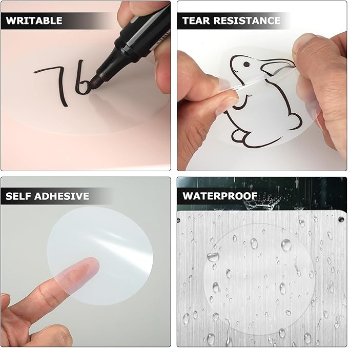 Clear Thermal Labels Vinyl 3 Inch Self-Adhesive Round Stickers Circle Roll Waterproof Printer Decals Package Seal for QR Code Envelope Office Retail Home 200 PCS