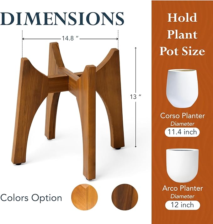 KUTE NEST Acacia Wood Plant Stand - Elegant Match for Corso/Arco Planter, Small Indoor Solid Wood Plant Holder with Walnut Finish for Modern Home Decor (Walnut, High - Small)
