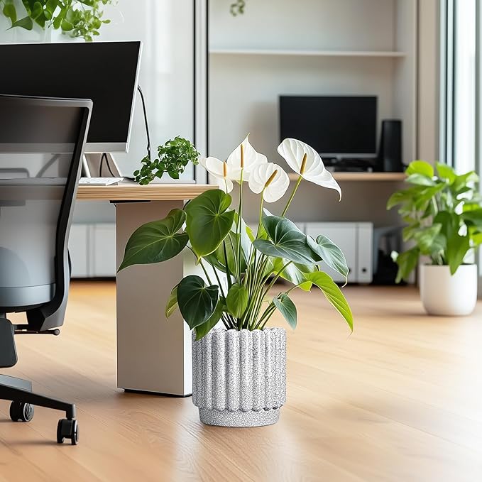 Ceramicfor Ceramic Flower Pots - 9.6 Inch Indoor Planter, Decorative Ceramic Plant Pots with Drainage Hole, Fluted Round Large Planter Outdoor, Living Room Decor, Gifts for Women Men, Black and White