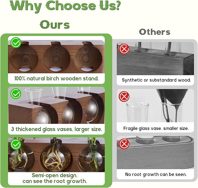 Plant Propagation Station with Wooden Stand, Plant Terrarium with 4 Mode 9-Level Adjustable LED Lights, 3 Glass Propagation Vases for Hydroponics, Propagation Tubes Unique Gifts for Women Home Decor