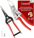 LEEPENK 2 Piece Garden Shears Set: Heavy Duty Pruning Shears with Japanese SK5 Steel Blade & Long Straight Garden Snip,Complete Pruning Shears for Gardening, Tree Trimming, Flower & Herb Cutting