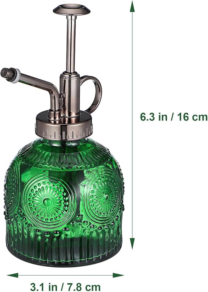 BESPORTBLE Glass Plant Mister Spray Bottle, 6.5 Green Glass Water Spray Bottle with Top Pump, Vintage Plant Watering Can, Small Mister for Outdoor Indoor House, Green