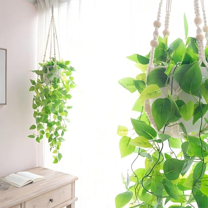 3 Pack Hanging Planters, Macrame Boho Plant Holder for Indoor Outdoor Plants, Plant Hangers with 3 Hooks for Garden Patio Home Decor