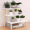 Eorbow 3-Tier Desk Succulent Stand, 14" Windowsill Plant Ladder Shelf, Wooden Multi Tiered Flower Pot Holder, Indoor Plants Display Rack, Desktop Storage Organizer for Cupcake Spices