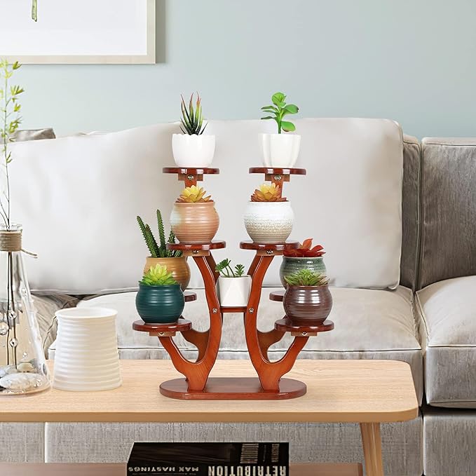 9 Tiers Small Windowsill Plant Shelf Indoor,Bamboo Succulent Plant Stand for Desk,Multi-Layered Tabletop Plant Holder Mini Flower Pot Stand Display for Home Office Decor