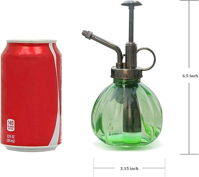 THY COLLECTIBLES Flower Water Spray Bottle Can Pot Plant Mister | Vintage Pumpkin Style Decorative Glass Plant Atomizer Watering Can Pot with Pump for Terrariums Flowers Potted Plants (Green)
