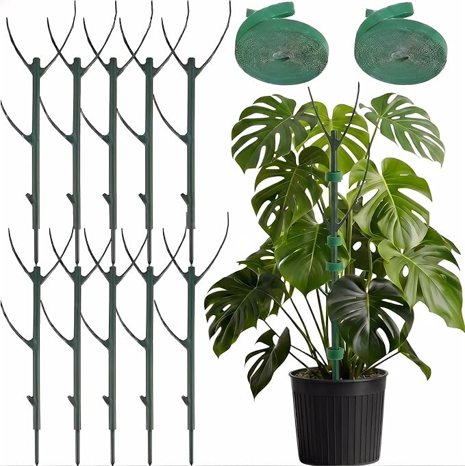 10 Pack Stackable Monstera Plant Support Stakes, Plant Sticks Support Tall for Pothos Climber, Plant Support Garden Stakes for Indoor & Outdoor Pots, Essential Monstera Support for Climbing Vines