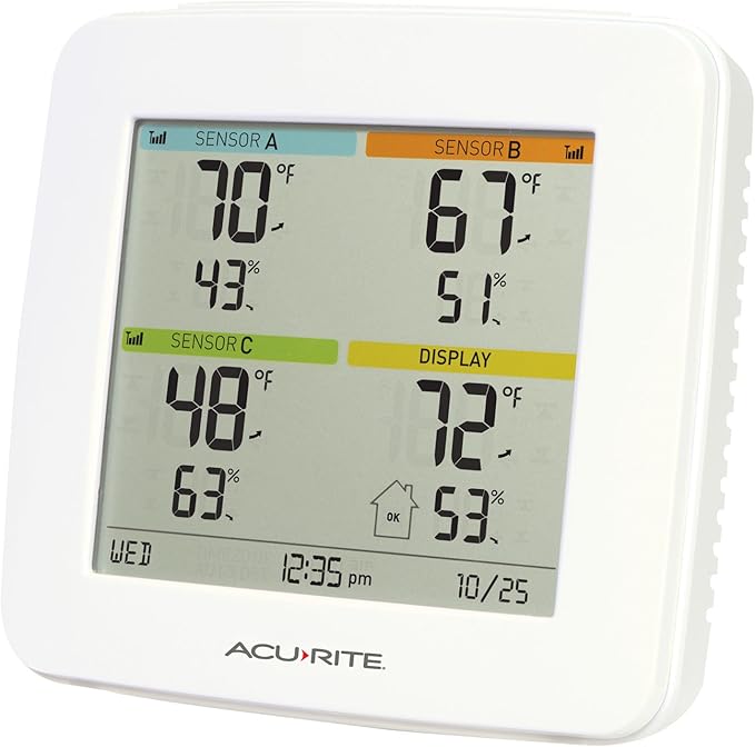 AcuRite 01095M Indoor Temperature & Humidity Station with 3 Sensors, White