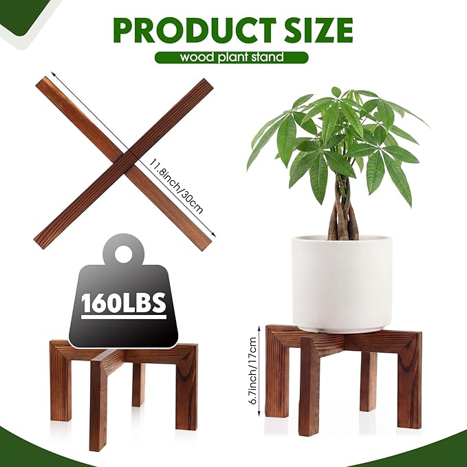 Tandefio 5 Pack Wood Plant Stand Indoor Outdoor Plant Holder Modern Sturdy Flower Pot Stands Flower Planter Wooden Stool, Fit 5-18 Inch Variety Pot, Easily Assemble, Retro Brown(11.8 x 6.7 Inches)