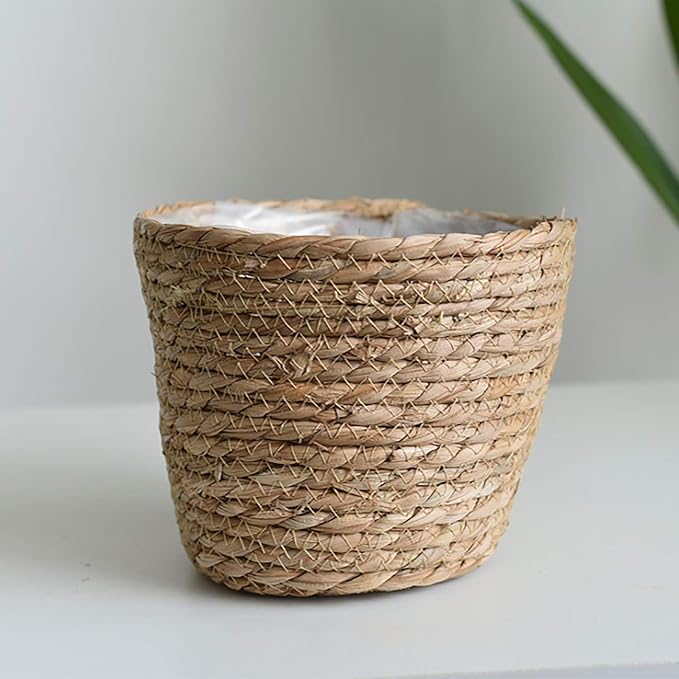 Seagrass Planter Basket Rattan Flower Basket Indoor Outdoor Flower Pots Cover Plant Pots Containers Straw Basket Rattan Vases Pots Home Decoration Flower Handmade Basket (#2)