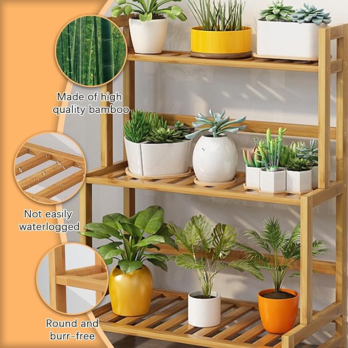 Simcat Plant Stand Indoor - Plant Stand Outdoor for Multiple Plants Wood Plant Shelf Multi-tier Planter Stand Flower Stand for Patio Garden Living Room Balcony Bedroom (3 layers- 60 * 33 * 72cm)
