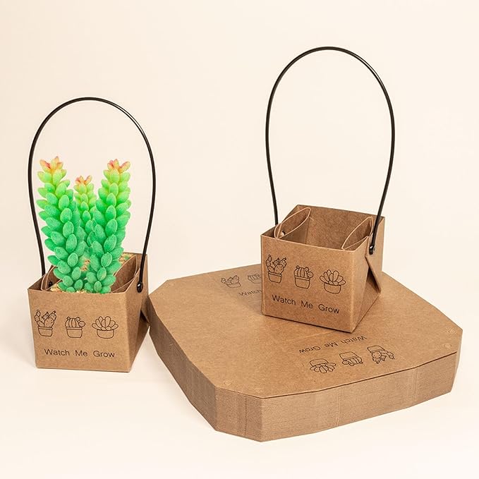 50PCS Watch Me Grow Succulent Wrap, Fits 2 Inch Pots Succulent Wrap Bag with Plastic Handle Kraft Paper Sleeve Succulent Tags for Shower Party Favors Ideas (50PCS)