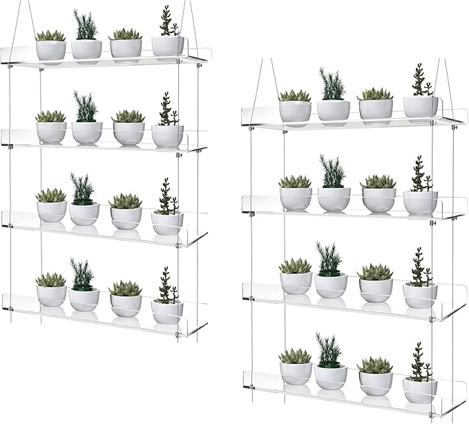 2-Pack Adjustable Clear Acrylic Plant Stands for Windows – 16" Transparent Hanging Window Plant Racks for Indoor Garden, Herbs, or Home Decor in Kitchen & Bedroom