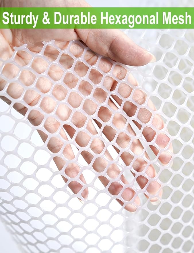 TOYPOPOR Plastic Chicken Wire Fencing, 16in x 15ft, 500GSM Durable Heavy Duty Hexagonal White Chicken Wire, Rustproof Garden Fence for Pets, Plants, Includes 30 Pcs Cable Zip Ties