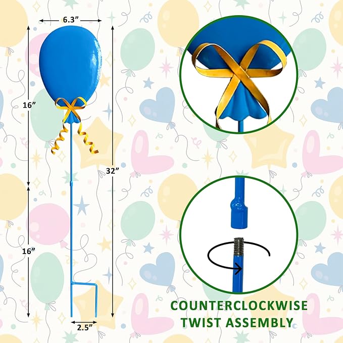 32" Decorative Garden Stakes Set of 4, Happy Birthday Yard Stakes, Metal Balloon Yard Art, Rustproof Metal Garden Decor & Yard Decorations Outdoor, Metal Flowers for Outside in 4 Colors