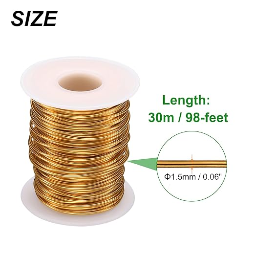 HARFINGTON Bonsai Wire Anodized Aluminum Training Wire Roll 1.5mm/15 Gauge 98ft Length Bendable Bonsai Tree Wire for Garden, Horticulture, Landscape, Planting, Golden