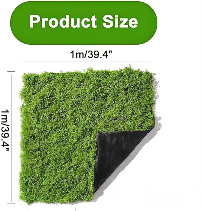 Artificial Green Moss Mat, Carpet Grass Wall with Base Fabric 39.37 * 39.37 inch Fake Moss for Crafts, Faux Moss for Plants Indoor Green Faux Grass for DIY Table Centerpieces Floral Wedding