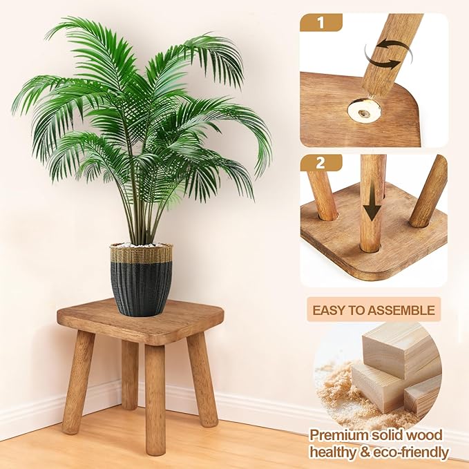 Solid Wooden Stool 9.3''H Wooden Plants Stand Wooden Decorative Stool Small Wood Stand for Bathroom Bedroom Livingroom Kitchen Bathroom