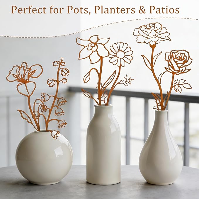 Rusty Metal Flowers for Outside, 6 PCS Decorative Garden Stakes, Metal Yard Art Outdoor Flower Bed Decor, Garden Stakes Decorative for Lawn, Pots, Walkway