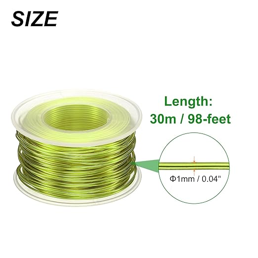 HARFINGTON Bonsai Wire Anodized Aluminum Training Wire Roll 1mm/18 Gauge 98ft Length Bendable Bonsai Tree Wire for Garden, Horticulture, Landscape, Planting, Yellow Green
