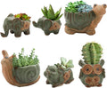 Okllen 6 Pack Mini Animal Ceramic Succulent Planter Set, Cute Elephant, Turtle, Owl, Snail, Succulent Pots with Drainage Hole, Ideal for Bonsai, Indoor, Outdoor