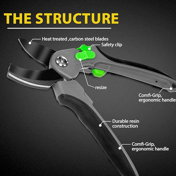 Garden Shears with Stainless Steel Blade, Precision Pruning Shears for Plants, Ergonomic Garden Clippers