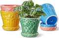 Metahom Ceramic Plant Pots, 4.9 Inch Flower Pots with Drainage Hole & Saucer, Colorful Planter Pots for Indoor Plants, Small Pots for Succulent, Catus, Home Decor, Set of 4, Assorted Colors