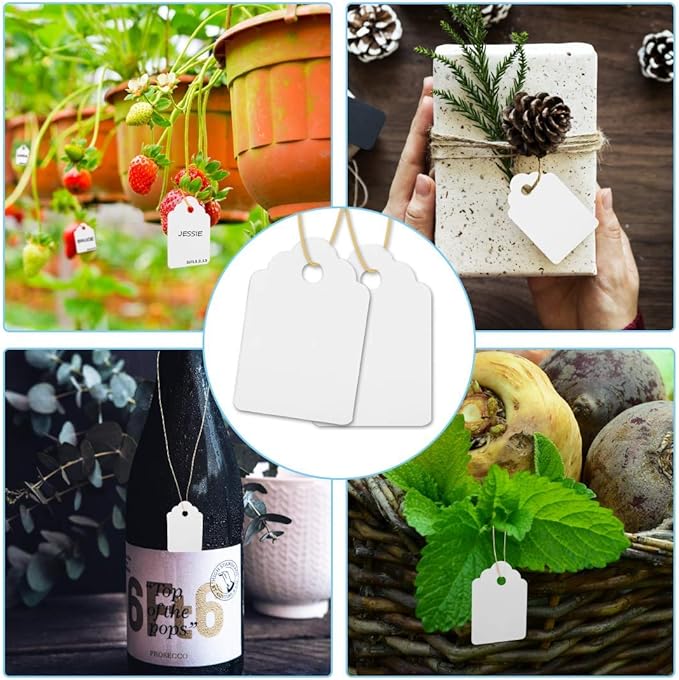1000pcs Waterproof White Nursery Garden Price Tags with Strings Attached, Multi-funtion Plastic Plant Marking Tags Hang Blank Labeling Tags for Gardening Jewelry Clothing Product(1.8x1.2inches)