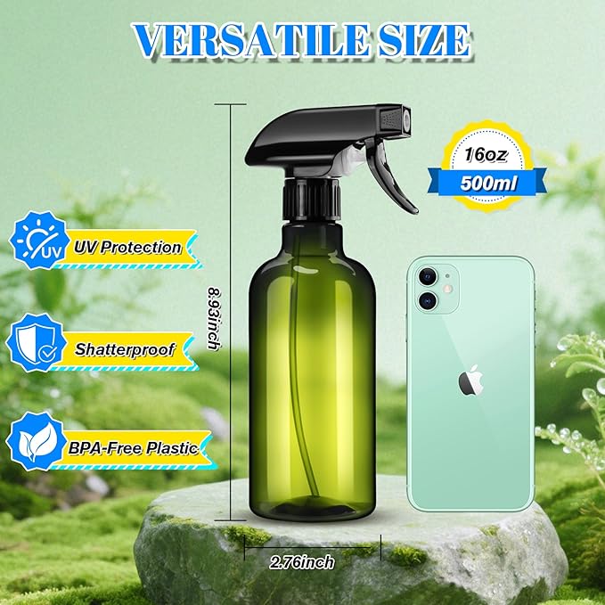 DIYSELF 4 Pack Spray Bottle for Cleaning Plastic Spray Bottles 16 oz 500ml Squirt Bottles for Liquids Spray Bottles for Cleaning Empty Plastic Spray Lab Weighing Bottles for Home Garden (Green)