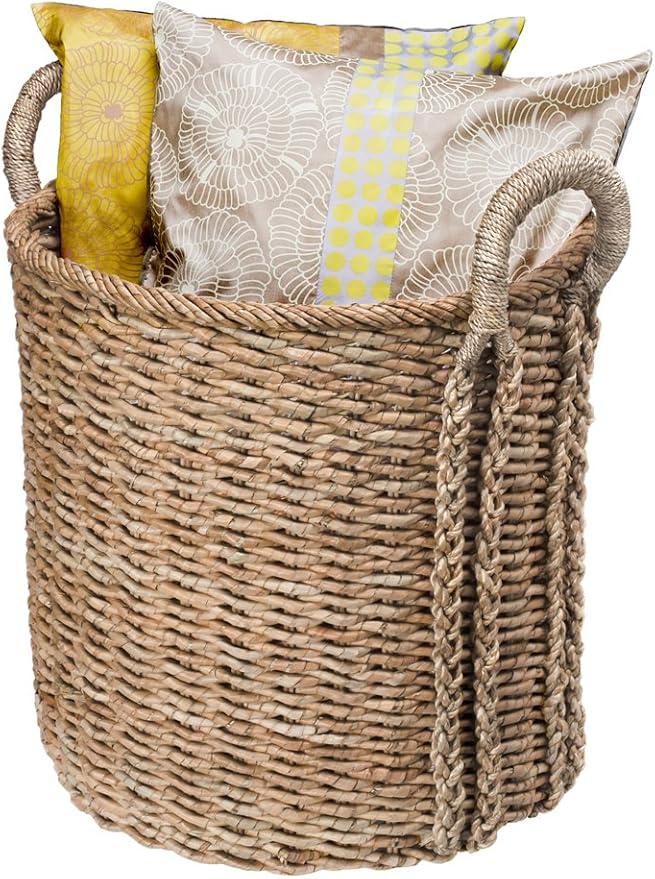 KOUBOO Seagrass Storage Basket, Blanket, Basket for Pillows Storage, Decorative Basket, Wicker Toy Organizer, Bedroom & Living Room Storage, Home Decor Essentials, Brown
