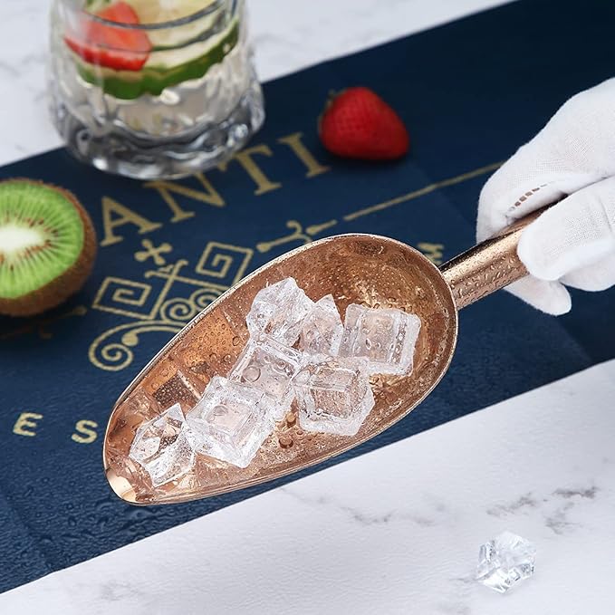 Berglander Stainless Steel Rose Gold Ice Scoop 6 OZ, Titanium Copper Plating Metal Ice Scooper For Ice Maker Multipurpose For Candy Wedding Kitchen Bar Party Pet Animal Dog Food Scoop Beach Shovel
