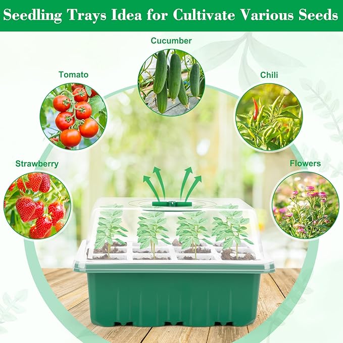 Reusable Silicone Seed Starter Tray, 96 Cells Seed Starter Kit with Humidity Adjustable Dome and Lid, 8 Packs Plant Germination Trays with Repotting Mat Germination Kit for Seeds Grow Starting