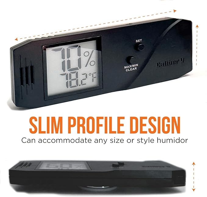 Oasis Caliber V Digital Hygrometer and Thermometer - Slim Hygrometer & Thermometer w/Digital Humidity Sensor Gauge for Precise Readings - Temperature & Humidity Sensor - Black - 4" W x 1" H