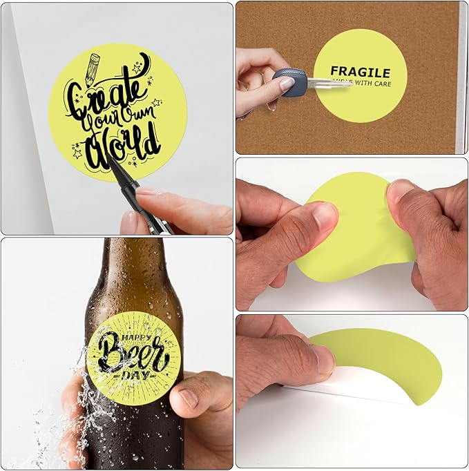 Yellow Round Thermal Labels 3 Inch Vinyl Circle Waterproof Direct Printer Sticker Self-Adhesive Perforated Name Tag for Logo DIY QR Design Office Address 500 PCS