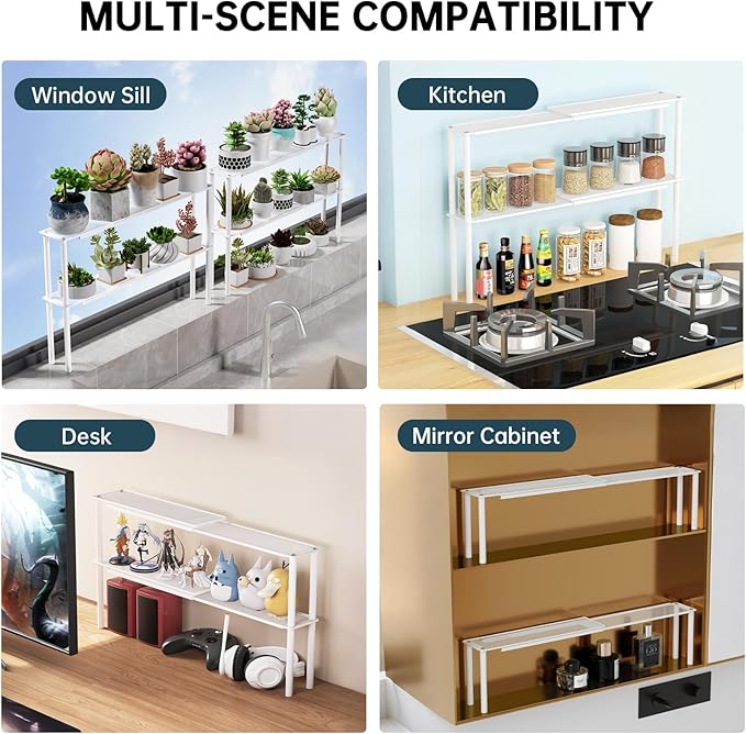 2-Pack Mesh Shelf Organizer, Stackable and Expandable, for Over-Sink Storage, Kitchen Counter, Windowsill Plants, Bathroom, and Office Desk - Narrow Tall Space-Saving Solution