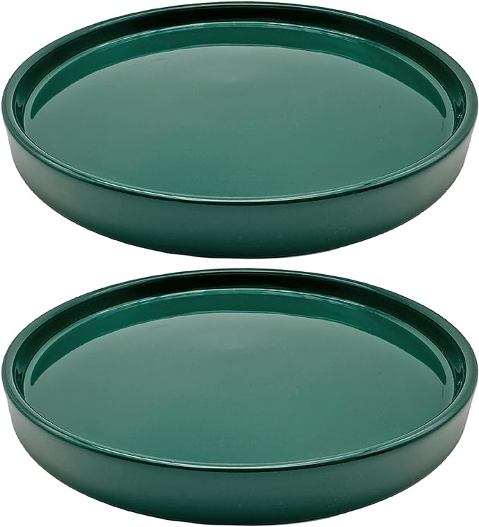 Yukfona 2 Pack Ceramic Plant Saucer Pot Tray 8 Inch, Planter Saucers 4 5 6 7 8 9 10 11 12 Inch for Indoors Outdoor, Durable Sturdy Flower Drainage Tray for Glazed Pots Base (8.5 Inch Green)