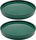 Yukfona 2 Pack Ceramic Plant Saucer Pot Tray 8 Inch, Planter Saucers 4 5 6 7 8 9 10 11 12 Inch for Indoors Outdoor, Durable Sturdy Flower Drainage Tray for Glazed Pots Base (8.5 Inch Green)