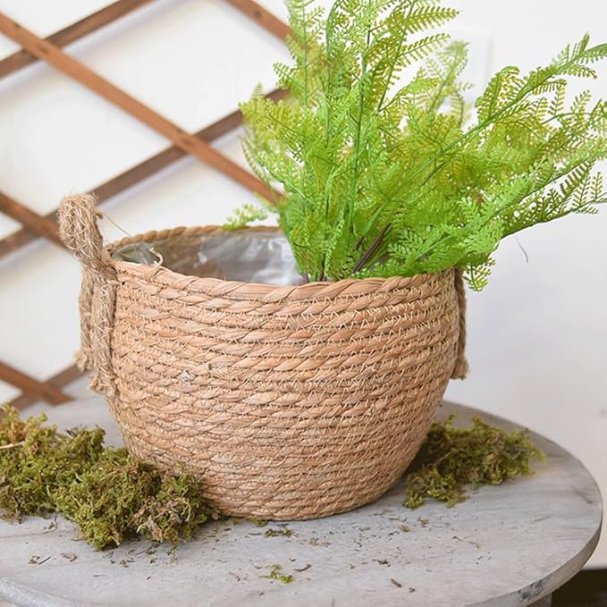 YZZY Woven Seagrass Basket for Storage Plant Pot Basket, Rattan Planter Indoor Baskets, Home Decor Plant Container (A, L-11.4 Inches)
