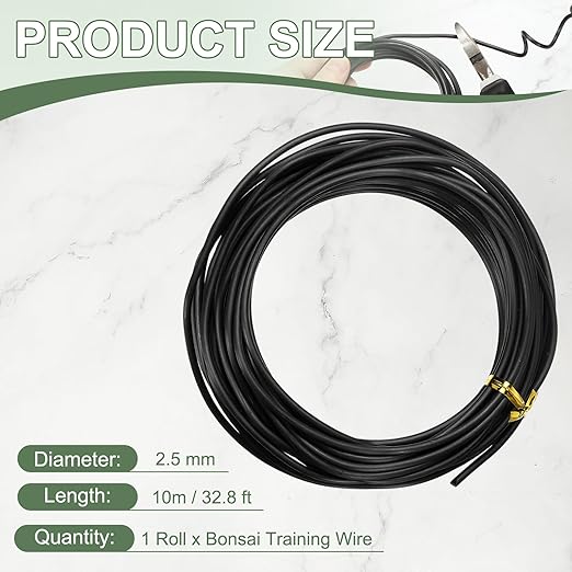 Bonsai Training Wire, 2.5mm x 32.8 ft Anodized Aluminum Floral Plant Training Wire Bendable Metal Stems Accessories for Gardening Branch Fixing Crafts (Black)