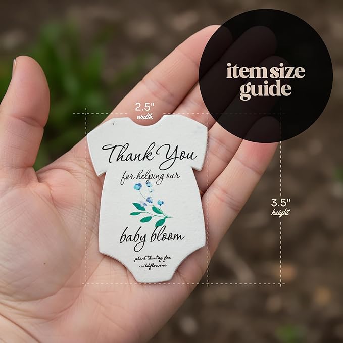 15pcs Blue Onesie-Shaped Gift Tags with Wildflower Seeds - Writable Gift Wrap Tags for Baby Showers, Mother's Day Present, Party Favors, DIY Crafts, & Earth Day Decorations
