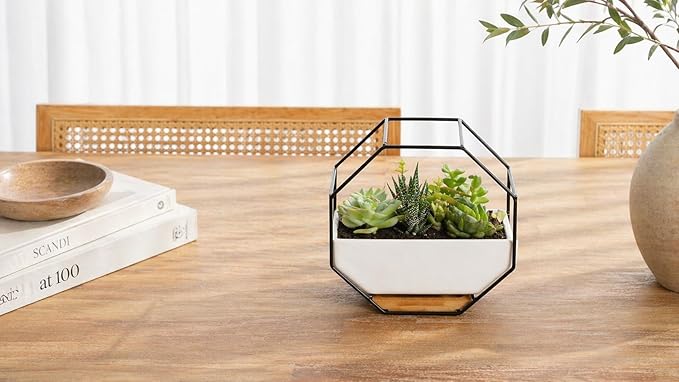 IRYL Wall Planter for Indoor Plants - Ceramic Wall Hanging Planter Set with Bamboo Tray & Hooks - Decorative Wall Plant Holder - Modern Wall Planters for Vertical Garden Home Decor - Golden