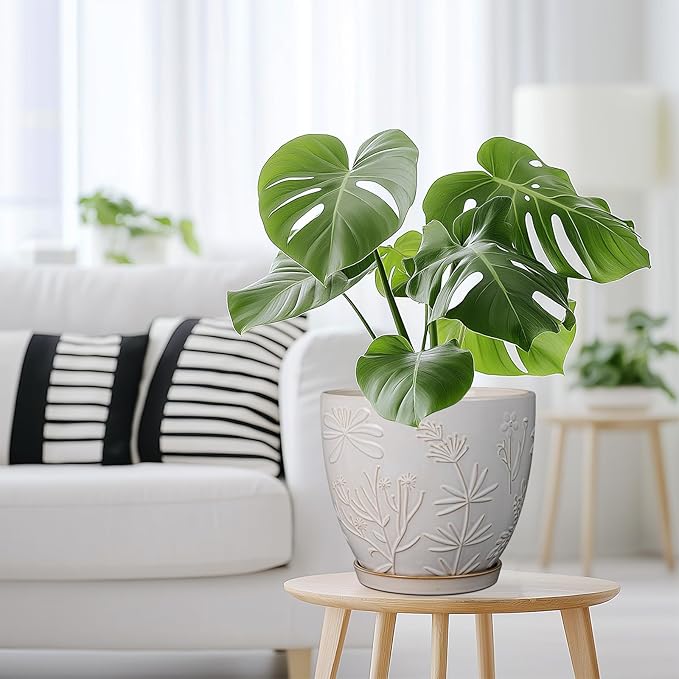 MPotTo 8 Inch Ceramic Pots for Plants Large Planter Pot with Drainage Hole and Saucer Round Flower Pot for Indoor Outdoor Decor, White