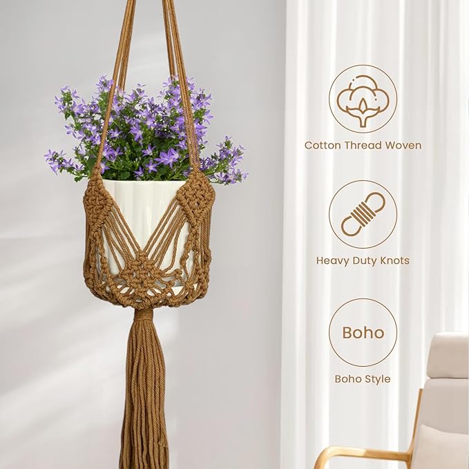 Hanging Planter with Patterns,2Pcs Macrame Plant Holder Rope with S Shaped Hooks,Indoor Macrame for up to 8 inch Pot Crochet,Boho Plant Hanger Holder for Indoor Outdoor