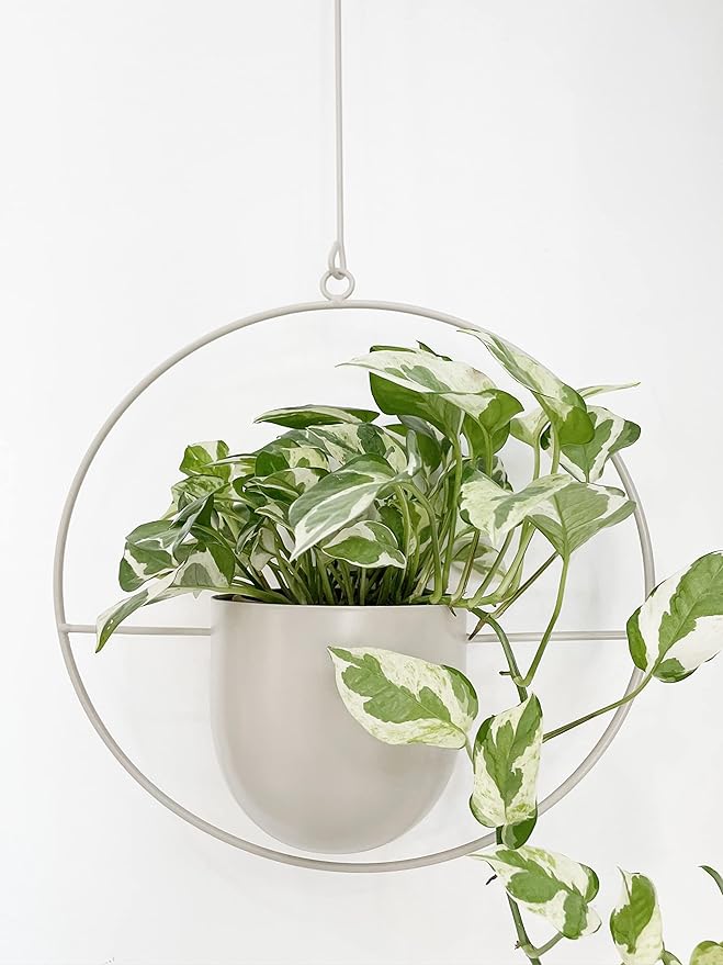 RISEON Boho White Metal Plant Hanger,Metal Wall and Ceiling Hanging Planter, Modern Planter, Mid Century Flower Pot Plant Holder, Minimalist Planter for Indoor Outdoor Home Decor…